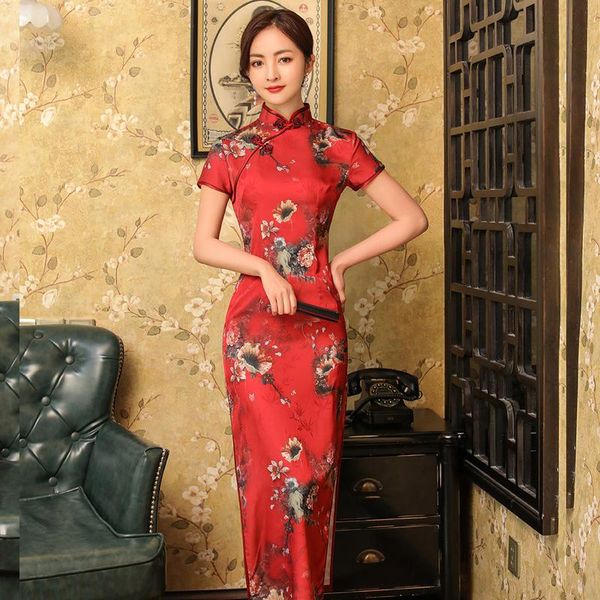 spring and summer cheongsam dress women's satin short sleeve retro slim fashion banquet ethnic clothing, Red
spring and summer cheongsam dress women's satin short sleeve retro slim fashion banquet ethnic clothing, Red