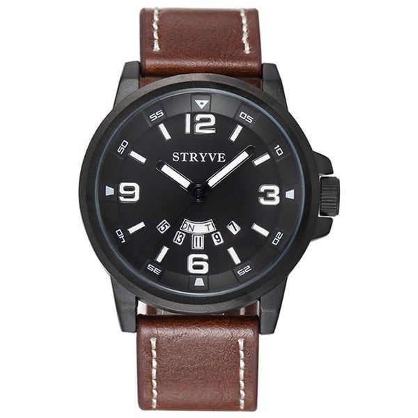 wristwatches designer brand stryve 3atm waterproof leather watch men dual date men's military army relojs males quartz analog, Slivery;brown
wristwatches designer brand stryve 3atm waterproof leather watch men dual date men's military army relojs males quartz analog, Slivery;brown