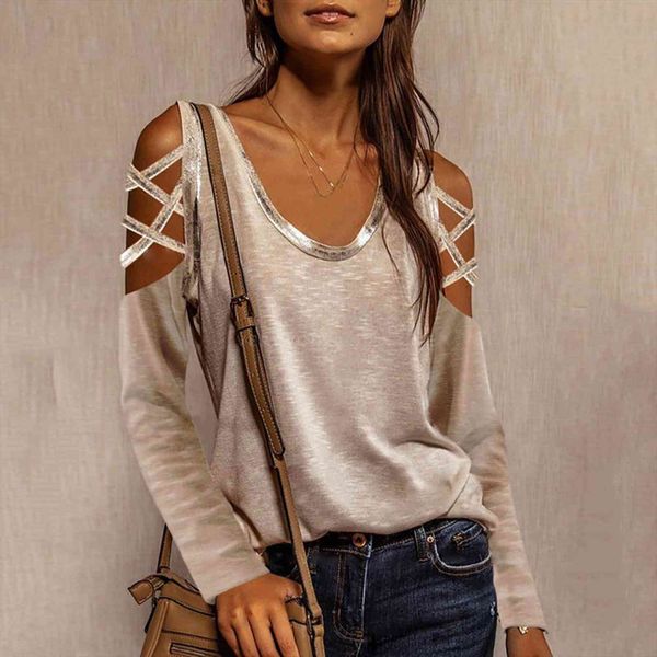 cold shoulder solid color strapless womens shirt round neck back long sleeve office lady y, White
cold shoulder solid color strapless womens shirt round neck back long sleeve office lady y, White