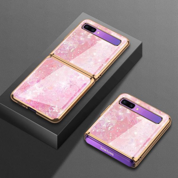 cell phone pouches patterned tempered glass mobile case for samsung galaxy z flip shell 5g funda shockproof cover cell phone pouches patterned tempered glass mobile case for samsung galaxy z flip shell 5g funda shockproof cover