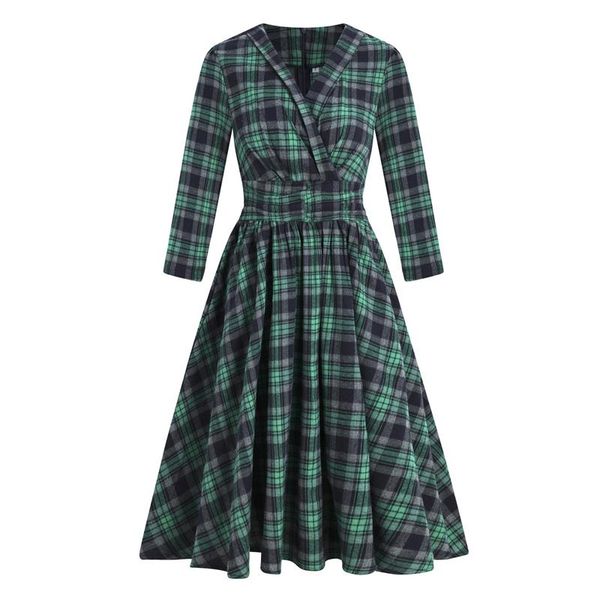 casual dresses 2021 v-neck high waist vintage green plaid women pleated midi dress 3/4 length sleeve autumn winter 50s 60s tunic swing, Black;gray
casual dresses 2021 v-neck high waist vintage green plaid women pleated midi dress 3/4 length sleeve autumn winter 50s 60s tunic swing, Black;gray