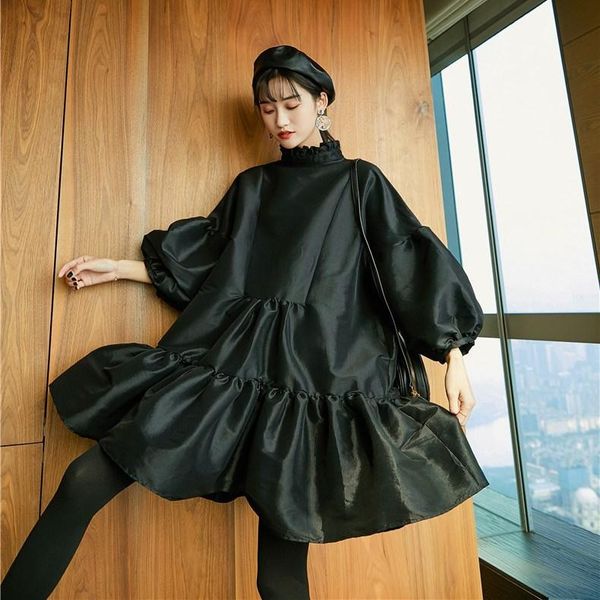 casual dresses 2021 spring lantern sleeves mini dress women vintage solid ruffle empire loose, Black;gray
casual dresses 2021 spring lantern sleeves mini dress women vintage solid ruffle empire loose, Black;gray