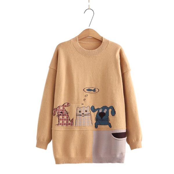 women's sweaters cartoon cat dog embroidery pocket women knitted sweater 2021 winter casual round neck long sleeve pullover loose jumpe, White;black
women's sweaters cartoon cat dog embroidery pocket women knitted sweater 2021 winter casual round neck long sleeve pullover loose jumpe, White;black