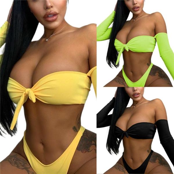 women's swimwear 2021 swimsuit set long sleeve lace-up and panty two-piece suit for vacation swimming beach bikinis, White;black
women's swimwear 2021 swimsuit set long sleeve lace-up and panty two-piece suit for vacation swimming beach bikinis, White;black