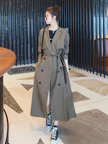 women's trench coats simple windbreaker coat middle and long 2021 spring autumn korean loose fashion casual, Tan;black
women's trench coats simple windbreaker coat middle and long 2021 spring autumn korean loose fashion casual, Tan;black