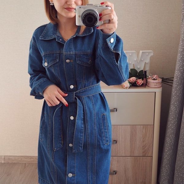 Women's Jackets Hong Kong-Style Long-Sleeved Midi Jeans Coat Loose Shirt Jacket Style Waist Hugging High Denim Skirt Short 201014 77JM, Black;brown
Women's Jackets Hong Kong-Style Long-Sleeved Midi Jeans Coat Loose Shirt Jacket Style Waist Hugging High Denim Skirt Short 201014 77JM, Black;brown