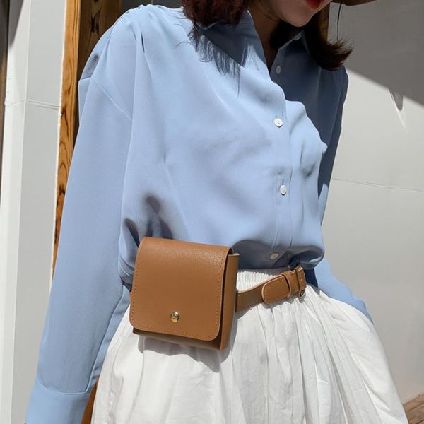 women small belt bags pu leather shoulder waist solid color fanny pack girl purse wallet chest crossbody bag