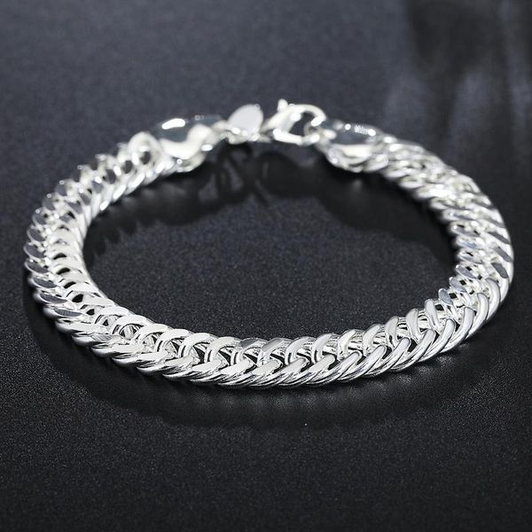 link, chain 10mm bracelet gift genuine 925 sterling silver ladies fashion men jewelry handsome, Black
link, chain 10mm bracelet gift genuine 925 sterling silver ladies fashion men jewelry handsome, Black
