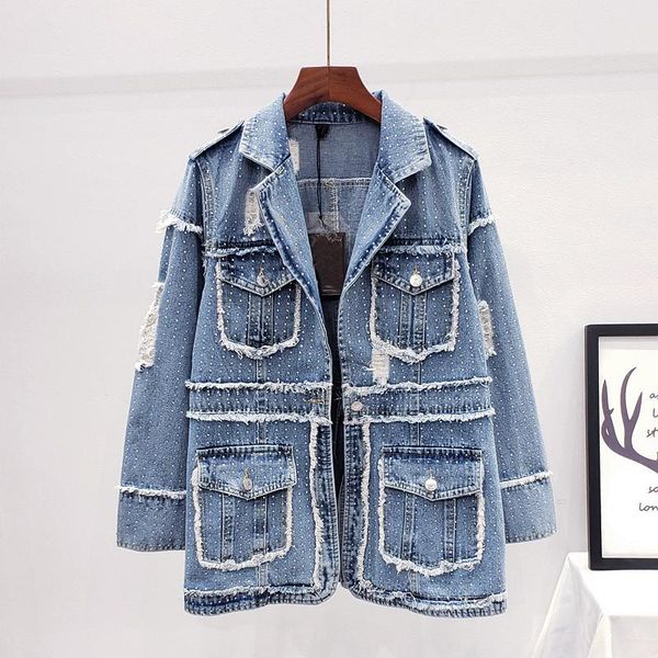 women's jackets vintage denim jacket women diamond coats ripped holes mid long suit collar slim jeans female chaquetas mujer streetwear, Black;brown
women's jackets vintage denim jacket women diamond coats ripped holes mid long suit collar slim jeans female chaquetas mujer streetwear, Black;brown