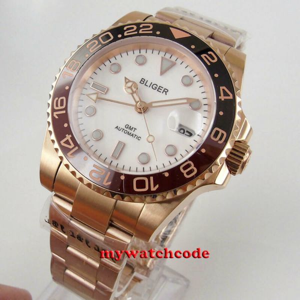 40 mm bliger white dial automatic mens watch golden case gmt saffierglas date, Slivery;brown
40 mm bliger white dial automatic mens watch golden case gmt saffierglas date, Slivery;brown