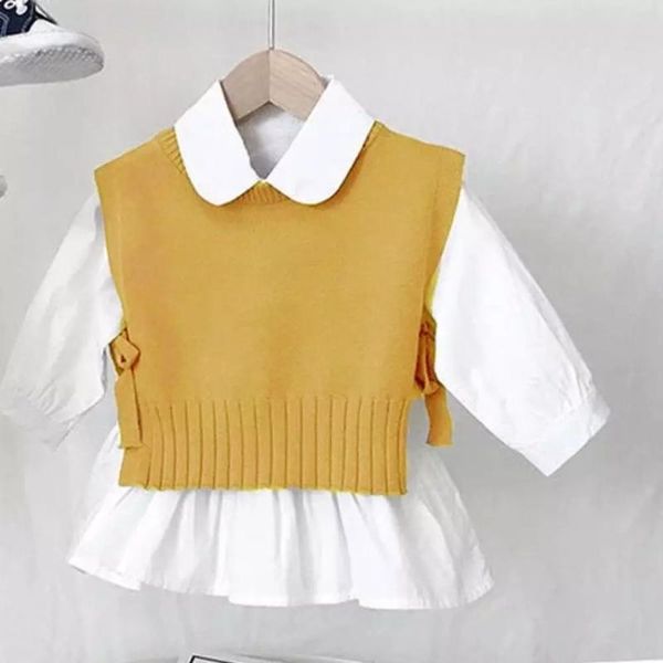 fashion autumn girls clothes knit gilet+long sleeve shirt 2pcs children clothing set sets, White
fashion autumn girls clothes knit gilet+long sleeve shirt 2pcs children clothing set sets, White
