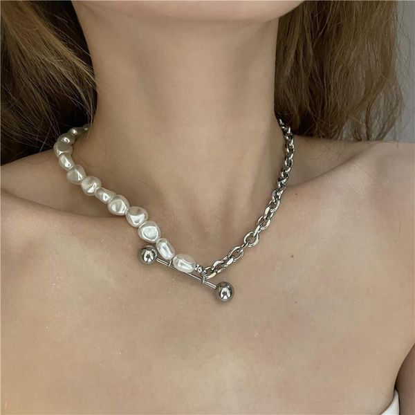 chokers minar hip hop irregular baroque pearls choker necklace for women beads chunky circle chain titanium steel necklaces accessories, Golden;silver
chokers minar hip hop irregular baroque pearls choker necklace for women beads chunky circle chain titanium steel necklaces accessories, Golden;silver