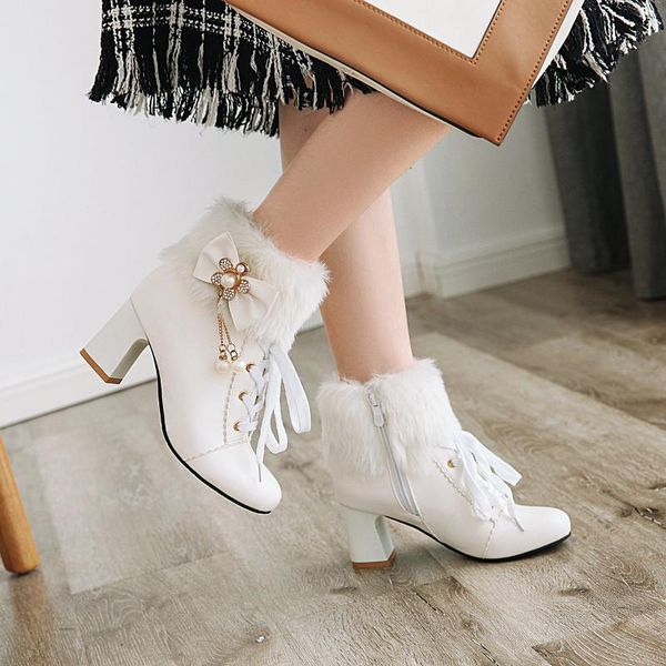boots womens round toe block heels warm fur ankle lolita bowknot shoe winter women shoes n057, Black
boots womens round toe block heels warm fur ankle lolita bowknot shoe winter women shoes n057, Black