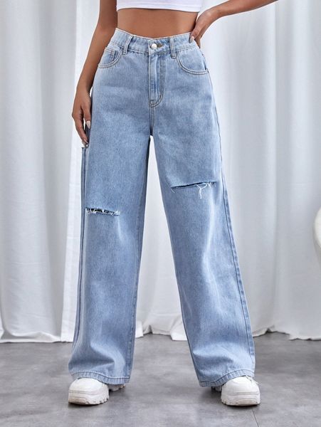 high waist ripped boyfriend jeans e6mi#, Blue 
high waist ripped boyfriend jeans e6mi#, Blue