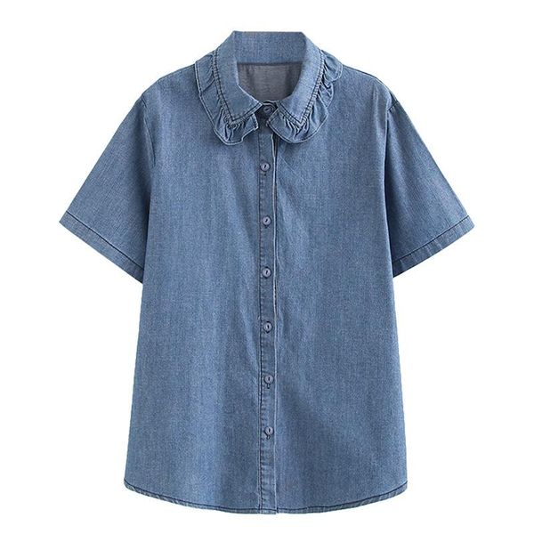 women's blouses & shirts clothing denim spring and summer cotton plus size turn-down collar short sleeve casual blue women, White
women's blouses & shirts clothing denim spring and summer cotton plus size turn-down collar short sleeve casual blue women, White