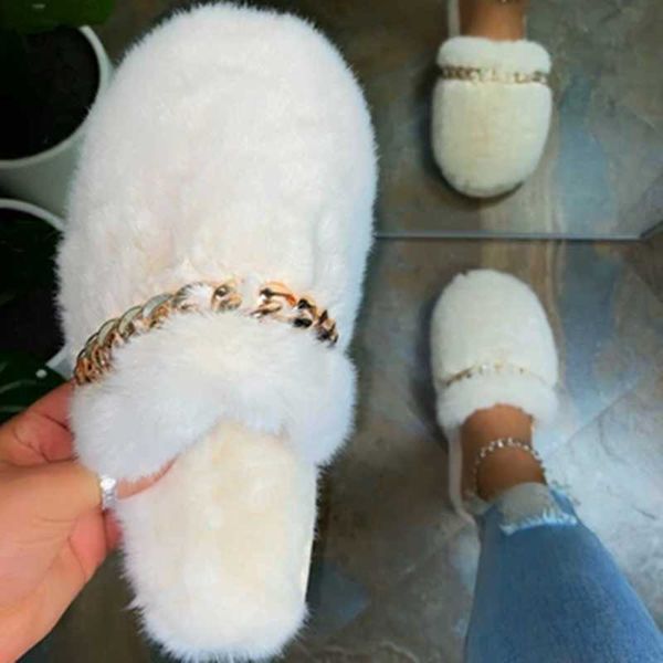 women winter round toe metal decor soft fluffy fur slippers bedroom big size 43 slides shoes home slip on, Black
women winter round toe metal decor soft fluffy fur slippers bedroom big size 43 slides shoes home slip on, Black