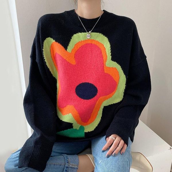 women's sweaters sweater women 2021 korean fashion casual wild o neck big flower print design loose puff sleeve pullover, White;black
women's sweaters sweater women 2021 korean fashion casual wild o neck big flower print design loose puff sleeve pullover, White;black