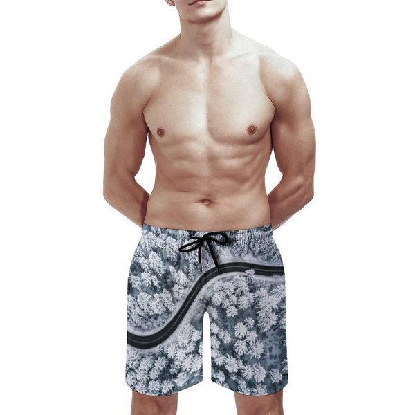 snow covered forest print men's cool beach shorts summer swim trunks quick dry mesh lining board with pockets, White;black
snow covered forest print men's cool beach shorts summer swim trunks quick dry mesh lining board with pockets, White;black