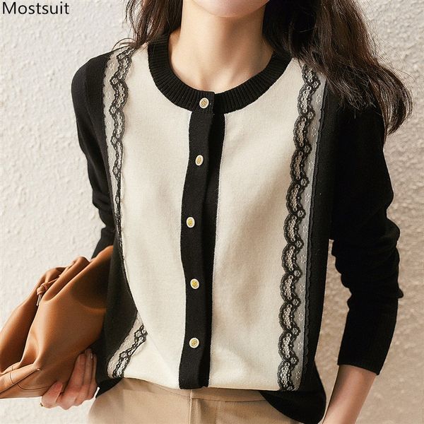 spring autumn fashion elegant women knitted cardigan lace patchwork single breasted sweater ladies jumper korean 210514, White
spring autumn fashion elegant women knitted cardigan lace patchwork single breasted sweater ladies jumper korean 210514, White