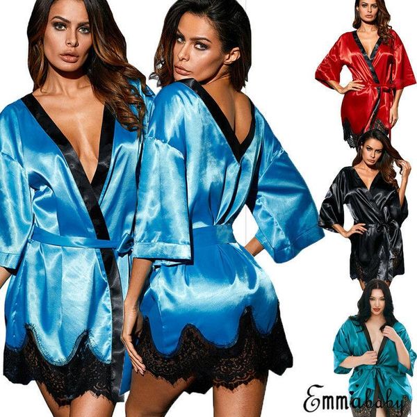 women spring summer silk satin half sleeve deep v-neck robes lace up bridal wedding bridesmaid bride gown bath robe women's sleepwear, Black;red
women spring summer silk satin half sleeve deep v-neck robes lace up bridal wedding bridesmaid bride gown bath robe women's sleepwear, Black;red
