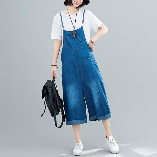women's jumpsuits & rompers #0434 overalls for women causl loose thin spring wide leg pants blue jumpsuit denim knee length big pockets, Black;white
women's jumpsuits & rompers #0434 overalls for women causl loose thin spring wide leg pants blue jumpsuit denim knee length big pockets, Black;white