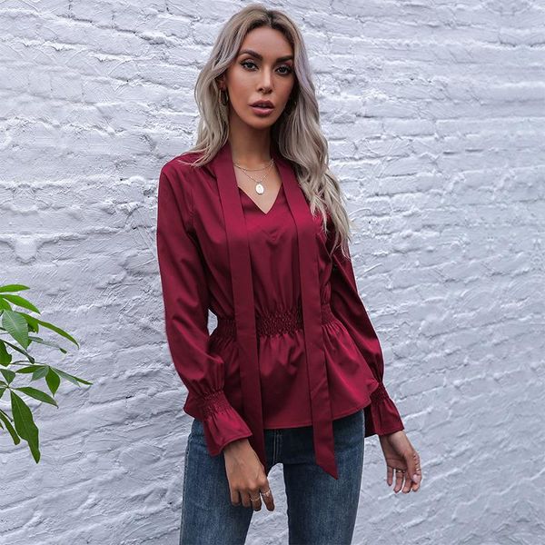 women's blouses & shirts ladies casual all match 2021 summer solid color scarf collar pullover elastic horn long sleeve shirt, White
women's blouses & shirts ladies casual all match 2021 summer solid color scarf collar pullover elastic horn long sleeve shirt, White
