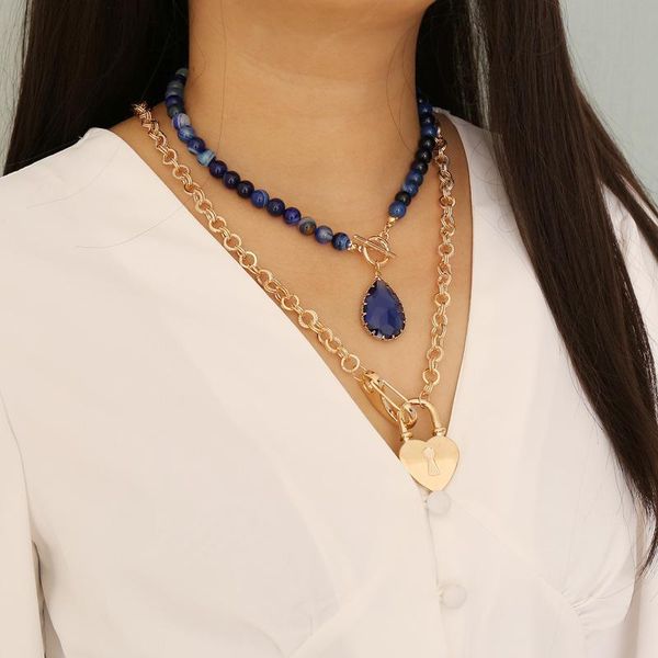 pendant necklaces gold color chains multilayers blue natural stone beads romantic heart necklace for women bohemia jewelry, Silver
pendant necklaces gold color chains multilayers blue natural stone beads romantic heart necklace for women bohemia jewelry, Silver