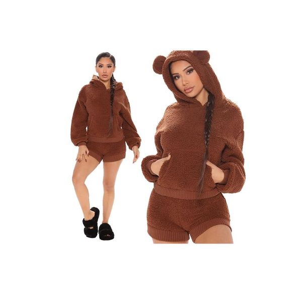 ursuper 2021 women's thickened fleece long sleeves shorts brown pullover patchwork solid color with coat and cap two-piece suit tracksu, Gray
ursuper 2021 women's thickened fleece long sleeves shorts brown pullover patchwork solid color with coat and cap two-piece suit tracksu, Gray