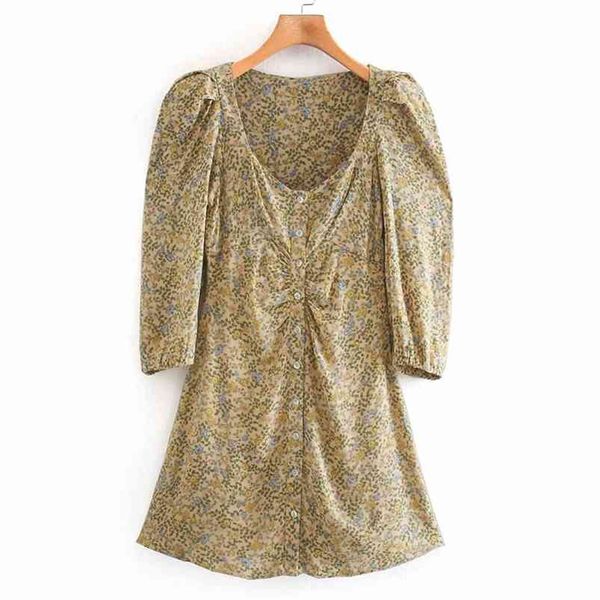 women summer vintage shirts dress floral print puff sleeve buttons lining mini es female elegant fashion vestido 210513, Black;gray
women summer vintage shirts dress floral print puff sleeve buttons lining mini es female elegant fashion vestido 210513, Black;gray