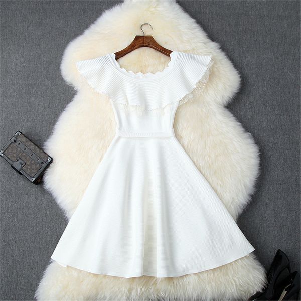 dress fashionable autumn woman senior quality designer short flounce slash neck sweater vest femme robe, Black;gray
dress fashionable autumn woman senior quality designer short flounce slash neck sweater vest femme robe, Black;gray