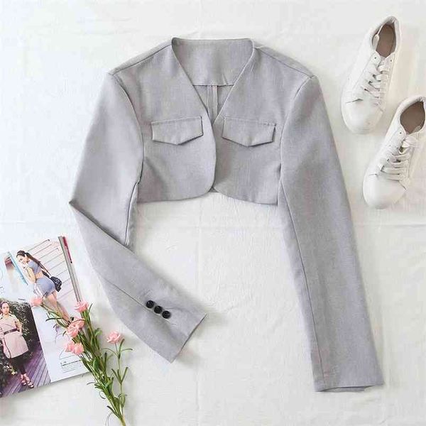 vintage elegant womenn gray jacket fashion female work suit v-neck no buttons coat chic casual casaco 210531, White;black
vintage elegant womenn gray jacket fashion female work suit v-neck no buttons coat chic casual casaco 210531, White;black