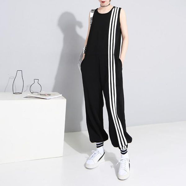 loose ankle length sleeveless womens jumpsuits o neck casual plus size patchwork striped summer, Black;white
loose ankle length sleeveless womens jumpsuits o neck casual plus size patchwork striped summer, Black;white