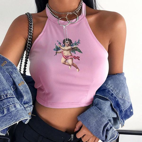 women's tanks & camis summer halterneck cherub print women vest fashion solid color camisole backless young girl crop top, White
women's tanks & camis summer halterneck cherub print women vest fashion solid color camisole backless young girl crop top, White