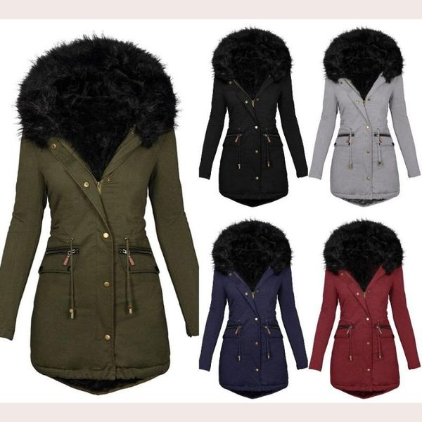 women's down & parkas winter coat women mid-length plus fleece warm zipper fur collar hooded lace up solid color jacket lugentolo, Black
women's down & parkas winter coat women mid-length plus fleece warm zipper fur collar hooded lace up solid color jacket lugentolo, Black