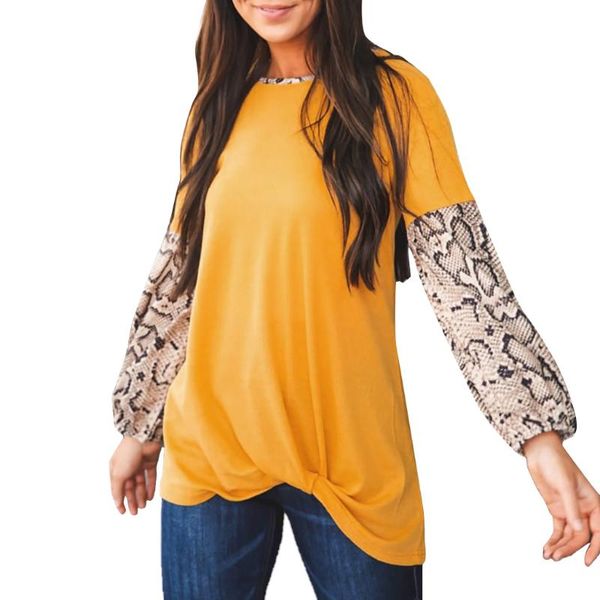 women's t-shirt round neck pullover long sleeve stitching contrast snakeskin knot autumn women, White
women's t-shirt round neck pullover long sleeve stitching contrast snakeskin knot autumn women, White