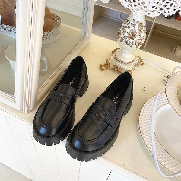 dress shoes 2021 black punk round toe street style women loafers