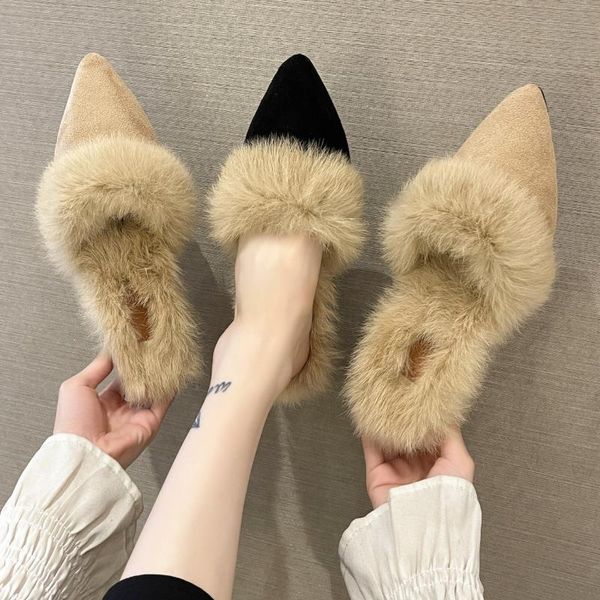 slippers med pointed toe low flock fur shoes woman's slides winter footwear fashion square heel plush 2021 cover luxury block ro, Black
slippers med pointed toe low flock fur shoes woman's slides winter footwear fashion square heel plush 2021 cover luxury block ro, Black