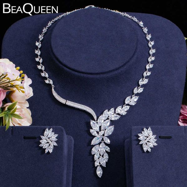 beaqueen clear cubic zircon ice flower long leaf pendant drop necklace and earring african dubai wedding dress accessories js025 h1022, Silver
beaqueen clear cubic zircon ice flower long leaf pendant drop necklace and earring african dubai wedding dress accessories js025 h1022, Silver