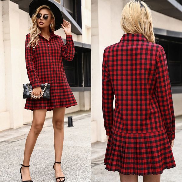 loose casual dresses mid-length single-breasted plaid shirt hem pleated shirt women, Black;gray
loose casual dresses mid-length single-breasted plaid shirt hem pleated shirt women, Black;gray