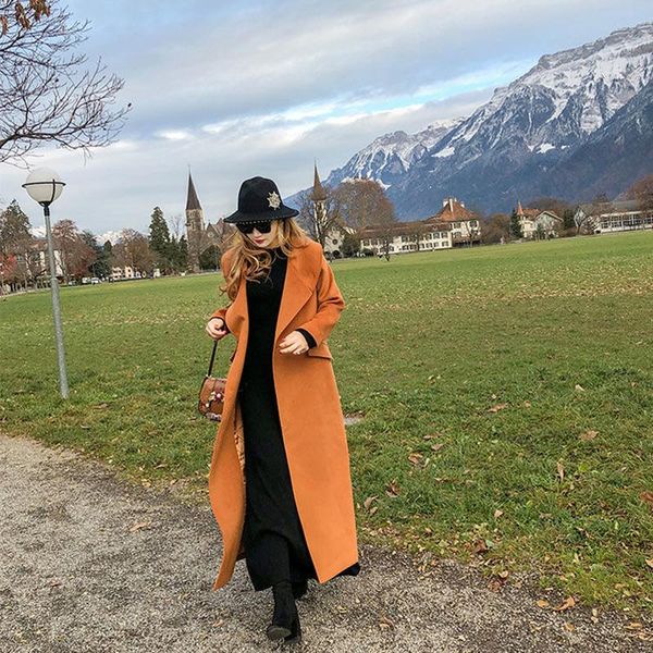 women's wool & blends women thicken warm double sided cashmere long woolen coat winter elegant big turn-down collar jacket outerwear, Black
women's wool & blends women thicken warm double sided cashmere long woolen coat winter elegant big turn-down collar jacket outerwear, Black