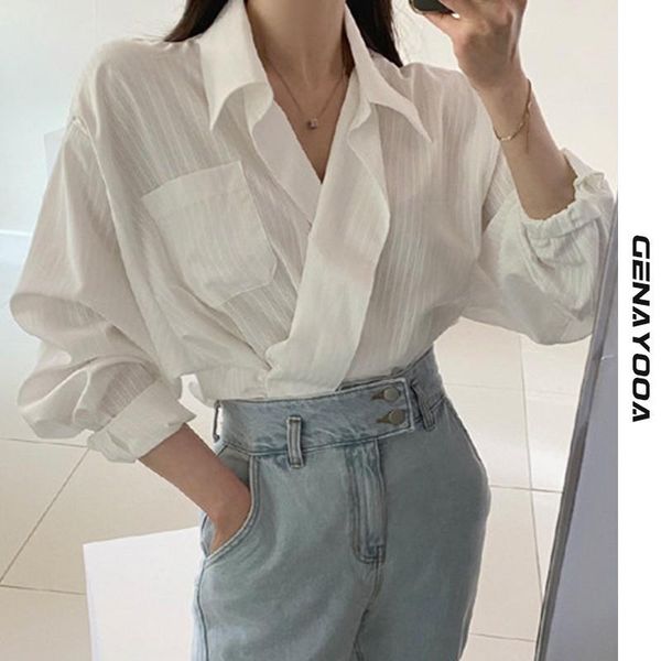 women's blouses & shirts genayooa striped blouse women elegant casual long sleeve turndown collar for korea style loose ladies autumn, White
women's blouses & shirts genayooa striped blouse women elegant casual long sleeve turndown collar for korea style loose ladies autumn, White