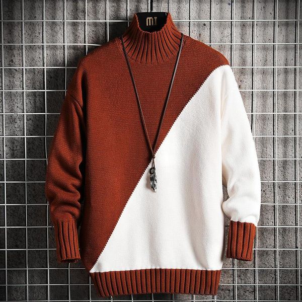 men's sweaters high collar personalized color matching youth sweater slim knit shirt, White;black
men's sweaters high collar personalized color matching youth sweater slim knit shirt, White;black