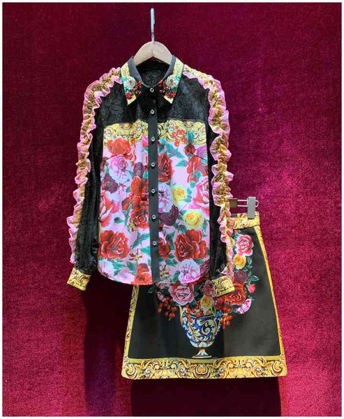 two piece dress european and american women's clothing spring long-sleeved rose-print shirt court printed skirt fashion suits qiwi, White
two piece dress european and american women's clothing spring long-sleeved rose-print shirt court printed skirt fashion suits qiwi, White