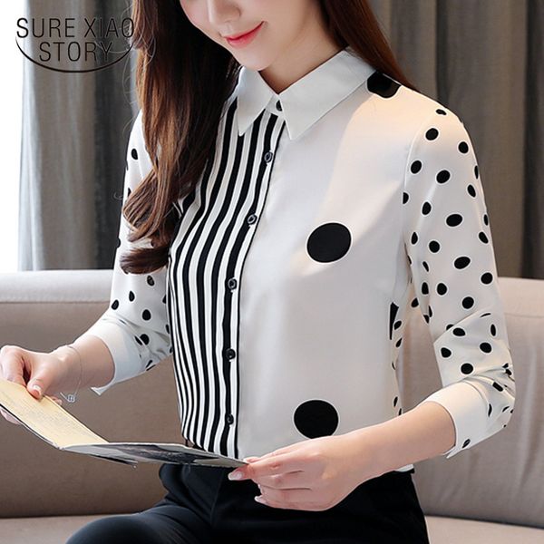 chiffon spring fashion ladies women shirts blouses long sleeve wave point stripes splice cardigan clothing 210510, White
chiffon spring fashion ladies women shirts blouses long sleeve wave point stripes splice cardigan clothing 210510, White