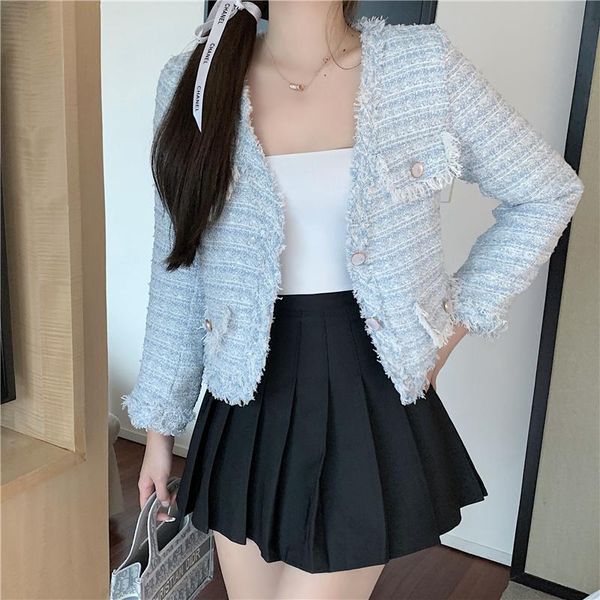 women's jackets 2021 autumn winter women vintage single-breasted tweed tassel coat elegant long sleeve female outerwear, Black;brown
women's jackets 2021 autumn winter women vintage single-breasted tweed tassel coat elegant long sleeve female outerwear, Black;brown