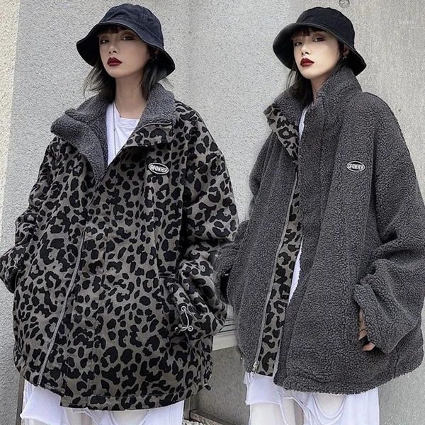 women's down & parkas both sides wear jacket imitation lamb cashmere leopard print parka women winter harajuku streetwear loose retro t, Black
women's down & parkas both sides wear jacket imitation lamb cashmere leopard print parka women winter harajuku streetwear loose retro t, Black