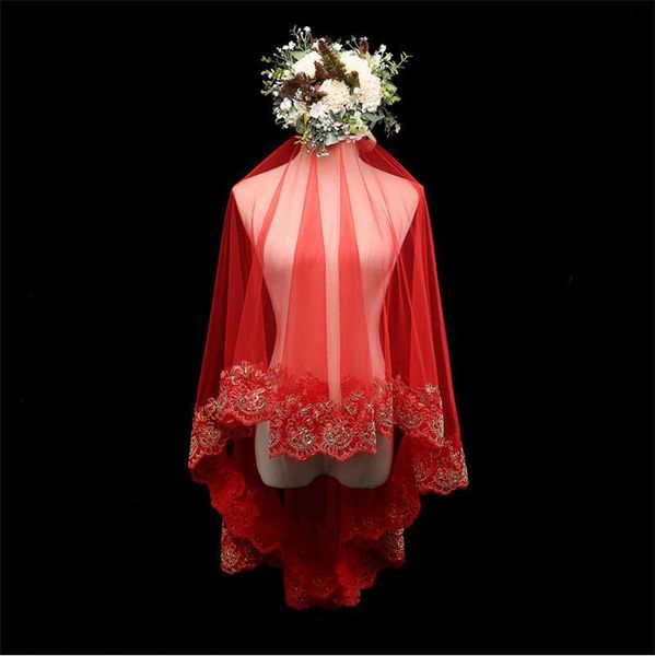 bridal veils red brial one layer gold lace edge appliqued wedding veil short velos de novia 2021 accessoire mariage in stock c, Black
bridal veils red brial one layer gold lace edge appliqued wedding veil short velos de novia 2021 accessoire mariage in stock c, Black