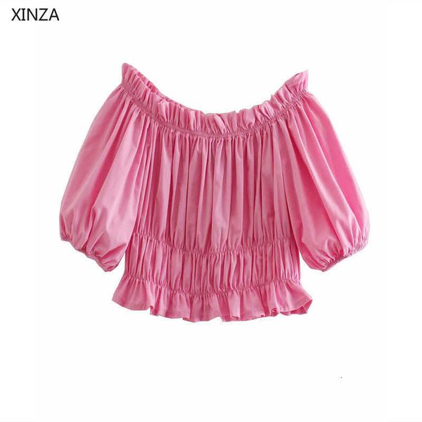women's knits & tees women pink elastic cropped blouse summer short puff sleeve off shoulder woman chic pleated smocked, White
women's knits & tees women pink elastic cropped blouse summer short puff sleeve off shoulder woman chic pleated smocked, White