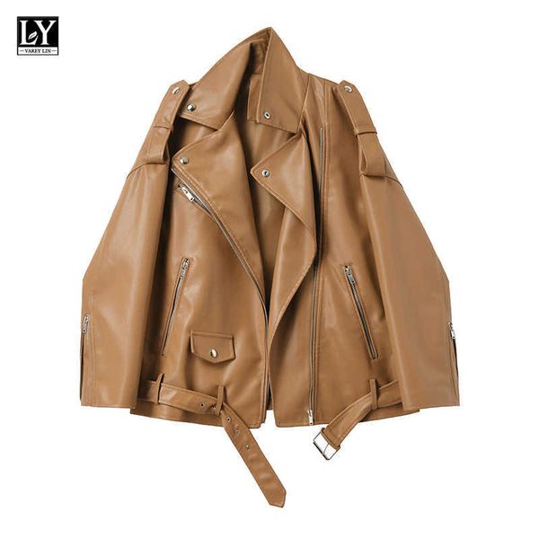 ly varey lin spring autumn women faux leather jackets loose drop-shoulder motorcycles locomotive outwear with belt casual coat 210526, Black
ly varey lin spring autumn women faux leather jackets loose drop-shoulder motorcycles locomotive outwear with belt casual coat 210526, Black