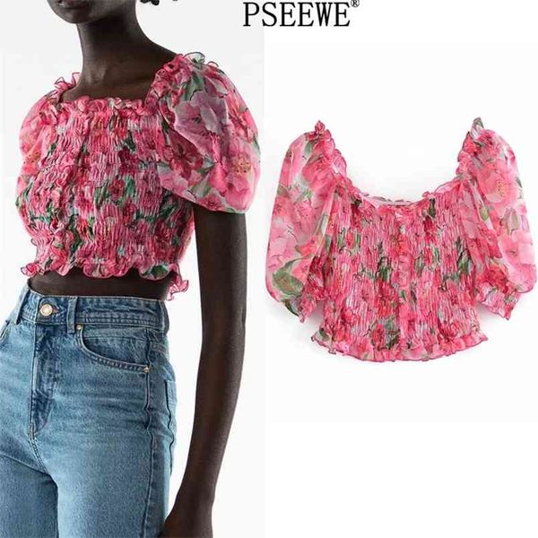 women blouse summer floral print crop woman fashion ruffle square neck short puff sleeve thin chiffon 210519, White
women blouse summer floral print crop woman fashion ruffle square neck short puff sleeve thin chiffon 210519, White